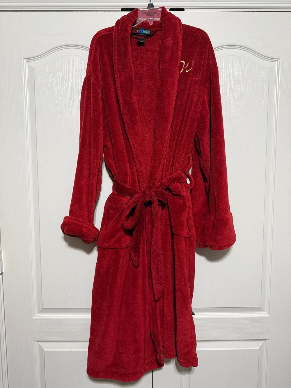 Unisex Plush Red Cozy Robe with “W” Monogram